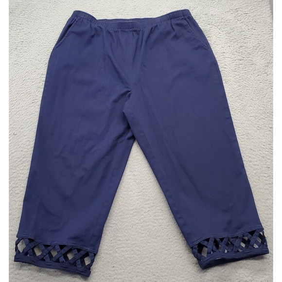 D&Co. Capri Pants Womens XL Navy Flat Front‎ Elastic Waistband Patchwork Hem - Picture 1 of 8
